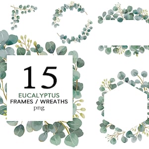 Eucalyptus png, Greenery Clipart, Leaf Frame Greenery Frames Watercolor Greenery Wreath png Foliage Clipart Leaves Branches Leaves Frame png