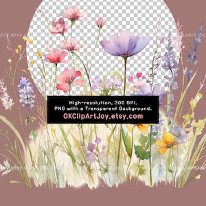 Watercolor Floral Clipart, Wildflowers floral clipart, Floral border PNG, Spring Flowers png, Summer fall flowers Digital clipart invitation