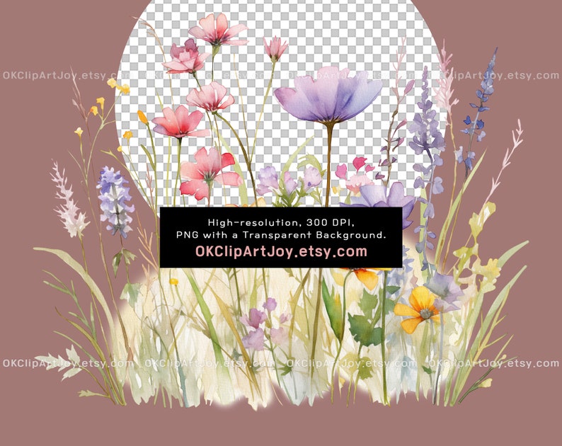 Watercolor Floral Clipart, Wildflowers floral clipart, Floral border PNG, Spring Flowers png, Summer fall flowers Digital clipart invitation