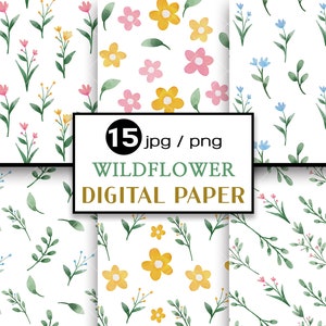 Frühling Floral Digitales Papier, Wildblumen Hintergrund, Blumenmuster, Nahtloses Muster, Blumengarten, Aquarell Muster, Planer Cover, Boho