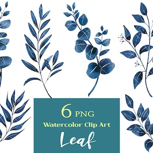 Gráficos em aquarela, clipart de folha azul, boho deixa clip art ilustração botânica design de folha de primavera png scrapbooking convites de casamento
