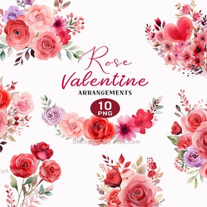 Aquarel Valentijn bloemstuk png, Valentijn clipart, hart clipart, Rose clipart, Boho Valentine PNG, liefde clipart, Valentijnsdag