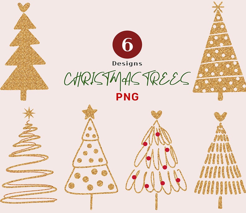 Christmas Tree, Holiday Clipart, Gold Tree png, Kids Clip Art, Merry Christmas, Boho Clip Art, Merry Xmas, Christmas Clipart Winter Card DIY