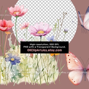 Watercolor Floral Clipart, Wildflowers floral clipart, Floral border PNG, Spring Flowers png, Summer fall flowers Digital clipart invitation