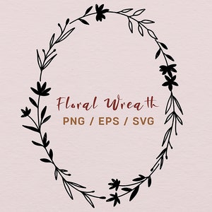 Archivos vectoriales SVG de corona floral, corona botánica ovalada, línea fina, EPS de primavera minimalista, arte lineal de marco, clip art fino, hoja PNG, tarjeta de boda