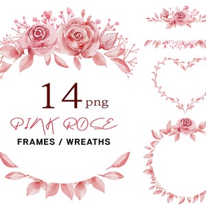 Marco digital, Marco floral Clipart, Borde png Rosa Rosa Marco Marco de boda Borde floral Marco de vegetación Arreglo floral Boho Rosa png