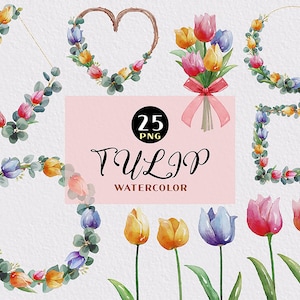 Tulpen clipart, aquarel bloemen, lente bloemenkrans, aquarel tulpen, aquarel lente bloemen kaarten lente roze tulp bloemen clipart