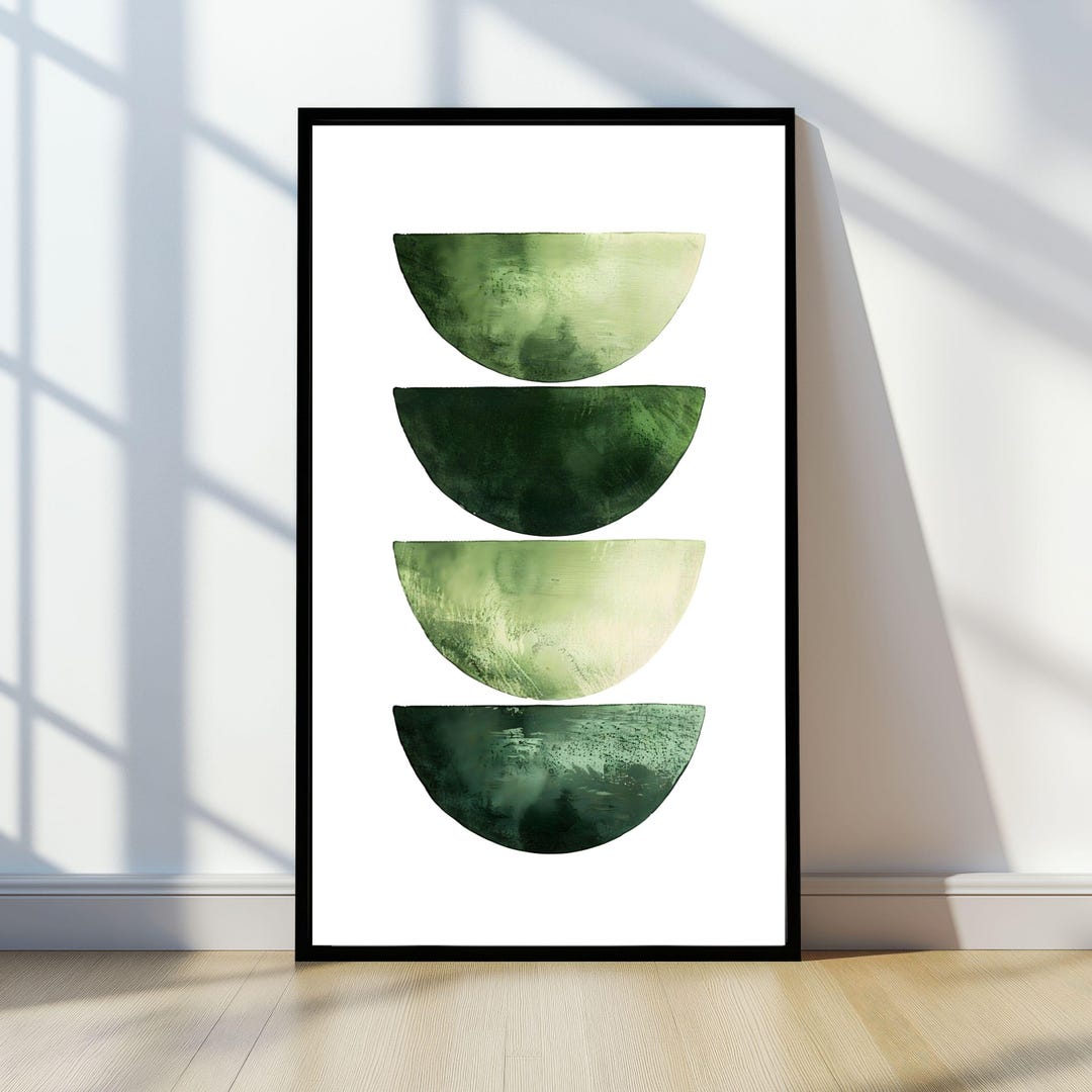 Boho Green Abstract Wall Art Printable, Minimalist Geometric Poster ...