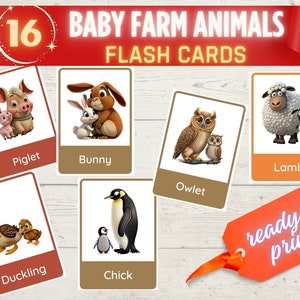 ANIMALES DE GRANJA Bebé 16 Tarjetas Flash, Dibujos Animados, 16 Hojas para Colorear GRATIS, Preescolar Montessori, Tarjetas Educativas Imprimibles en Pdf, Descarga Instantánea