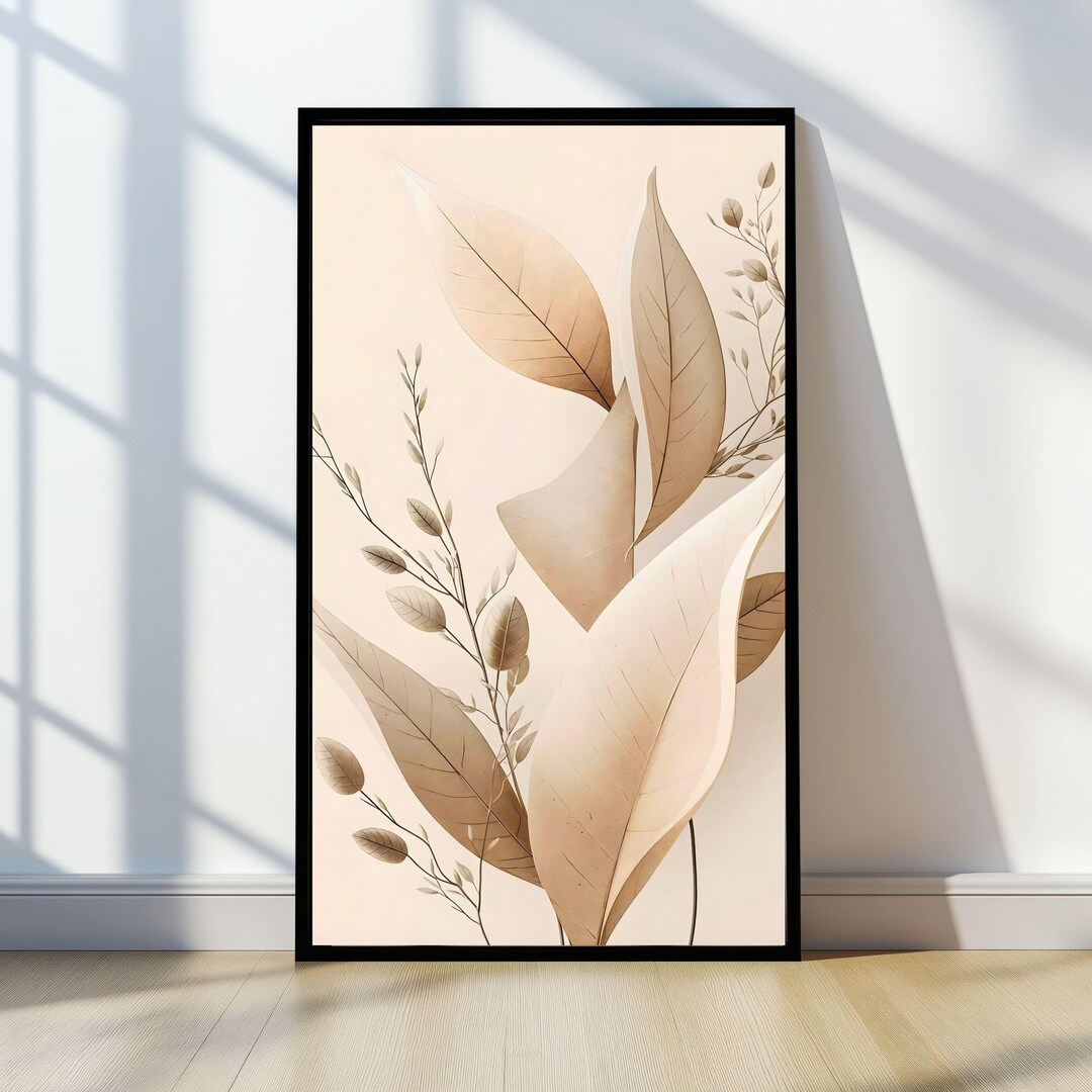 Minimalist Botanical Wall Art Printable, Neutral Leaf Decor, Beige ...