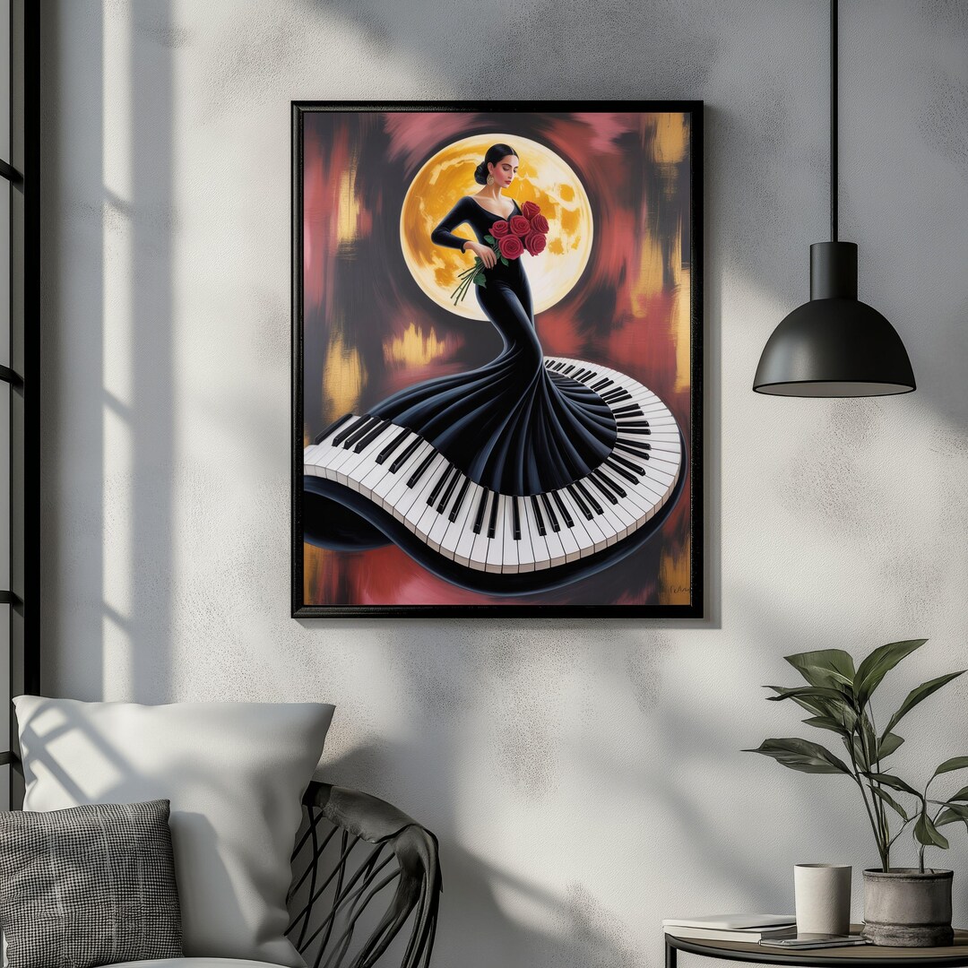 Elegant Piano Wall Art Printable, Music Lover Decor, Woman in Black ...