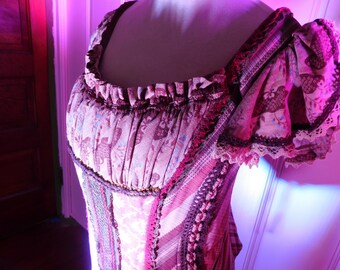 Antique Opera Corset-Bodice, Gorgeous, Gingerbread Brown and Rose, in Excellent Condition