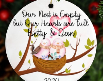 Personalized Empty Nest Ornament With Love Birds, Custom Name Empty Nesters Keepsake For Couples, His And Her Xmas Gift