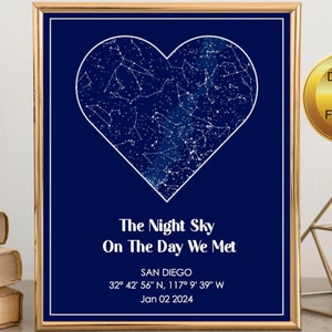Custom Star Map By Date 8x10, Personalized Romantic Gift For Couple, Night Sky Print Art, Anniversary Gift and Constellation Map Wall Decor