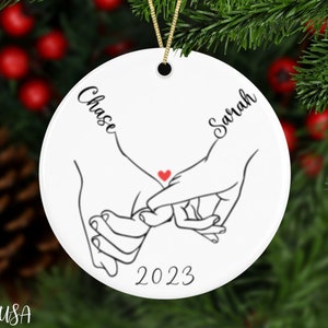 Personalized Pinky Promise Holding Hands Ornament, Custom Names Anniversary Keepsake, Gift For Couples With Year