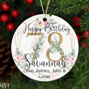 Personalized 78th Birthday Ornament With Exclusive Flowers, Custom Name Birthday Keepsake For Her With Gold Numbers