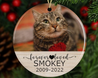 Custom Cat Memorial Ornament with Photo, Personalized Cat Loss Keepsake, Christmas Pet Remembrance Gift
