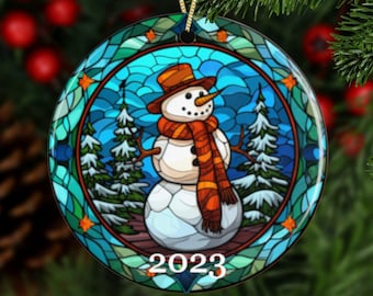 Snowman Ornament For Christmas, Christmas 2024 Ornament with Stained Glass Look, Holiday Gift Idea, Snowman Keepsake