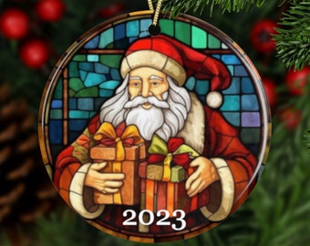 Santa Claus Ornament, Christmas 2024 Ornament with Stained Glass Look, Holiday Gift Idea with Santa, Christmas Keepsake