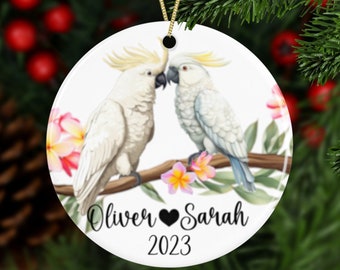 Personalized Anniversary Ornament With Cockatoo Couple, Christmas Gift For Couple, Wedding Anniversary Keepsake for Newlyweds