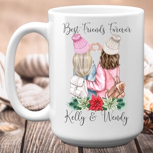 Personalized Best Friends Forever Christmas Mug, 11 or 15 oz, Custom Names Best Friends Gift, Besties Coffee Mug, Friendship Gift
