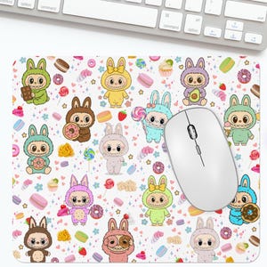 Macaron Monster Mouse Pad Labubu Inspired, Cartoon Doll Office Desk Accessory, Labubu Christmas Gift Mousepad, Bubu Birthday Gift For Her