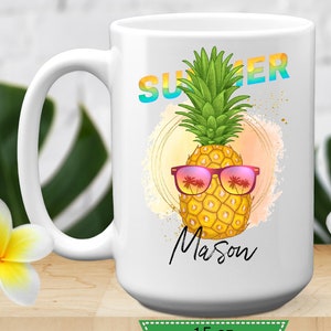 Personalized Pineapple In Sunglasses Mug, 11 or 15 oz, Custom Funny Summer Coffee Mug, Hello Summer Gift For Friends, Friendship Gift