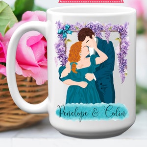 Bridgerton Mug With Penelope and Colin 11 or 15 oz, Bridgerton Gift Idea For Fans, Polin Season 3 Coffee Mug, Floral Pen and Colin Cup