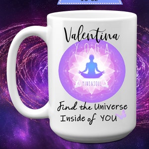 Personalized Find The Universe Inside Of You Yoga Mug, 11 or 15 oz, Custom Name Yoga Gift For Her with Mandala, Gift For Mom