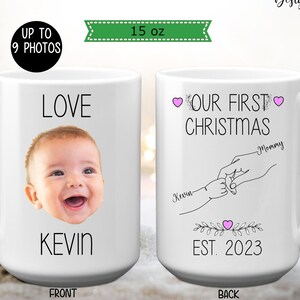Our First Christmas Mug For Mommy with Baby Photo, 11 or 15 oz, Personalized New Mom Coffee Mug, Photo Gift For Mommy