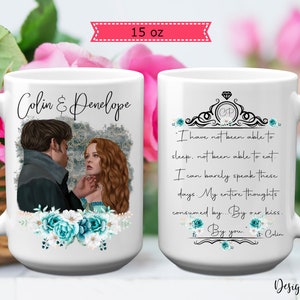 Penelope and Colin Bridgerton Gift Mug 11 or 15 oz, Bridgerton Mug For Fans, Polin Season 3 Coffee Mug, Floral Pen and Colin Themed Cup