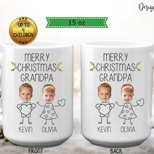 Personalized Christmas Gift For Grandpa Mug 11 or 15 oz, Photo Gift from Grandchildren, Custom Baby Face Mug For Grandpa