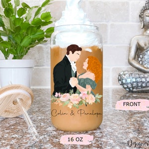Penelope and Colin Glass Can For Bridgerton Fans, Birthday Iced Coffee Cup, Bridgerton Themed Gift Soda Can, Lady Whistledown Glass Tumbler