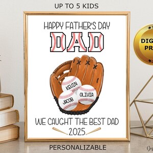 Impresión digital para el Día del Padre, regalo de béisbol imprimible personalizado para el Día del Padre, letrero de béisbol para papá, decoración de pared de béisbol para papá