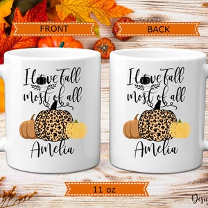 Personalized I Love Fall Most Of All Mug, 11 or 15 oz, Custom Name Leopard Pumpkin Coffee Mug, Halloween Pumpkin Gift image 9