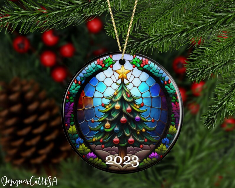 2024 Christmas Tree Ornament With Stain Glass Look, Christmas Ornament