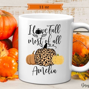 Personalized I Love Fall Most Of All Mug, 11 or 15 oz, Custom Name Leopard Pumpkin Coffee Mug, Halloween Pumpkin Gift image 8