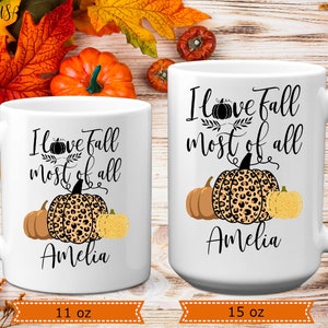 Personalized I Love Fall Most Of All Mug, 11 or 15 oz, Custom Name Leopard Pumpkin Coffee Mug, Halloween Pumpkin Gift image 6