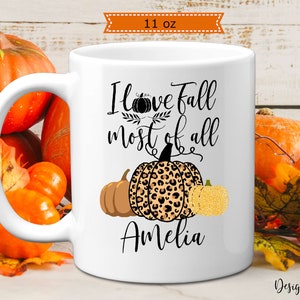 Personalized I Love Fall Most Of All Mug, 11 or 15 oz, Custom Name Leopard Pumpkin Coffee Mug, Halloween Pumpkin Gift image 7