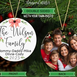 Family Photo Ornament for Christmas, Custom Name Christmas Ornament, Personalized Family Photo Gift Keepsake