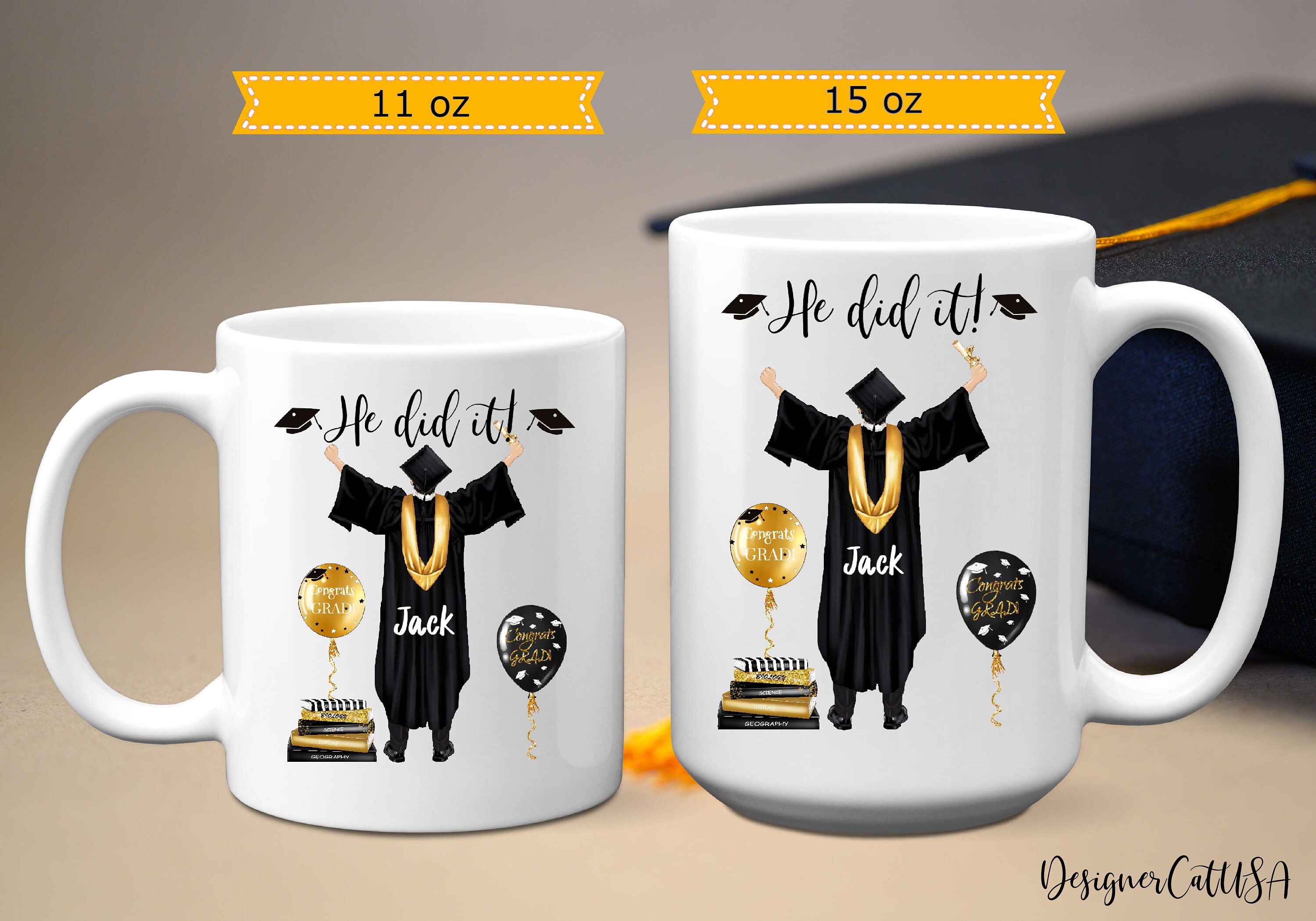 Custom Graduation Mug for Him, 11 or 15 Oz, Personalized Masters Degree