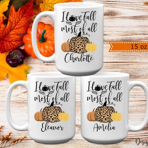 Personalized I Love Fall Most Of All Mug, 11 or 15 oz, Custom Name Leopard Pumpkin Coffee Mug, Halloween Pumpkin Gift image 4