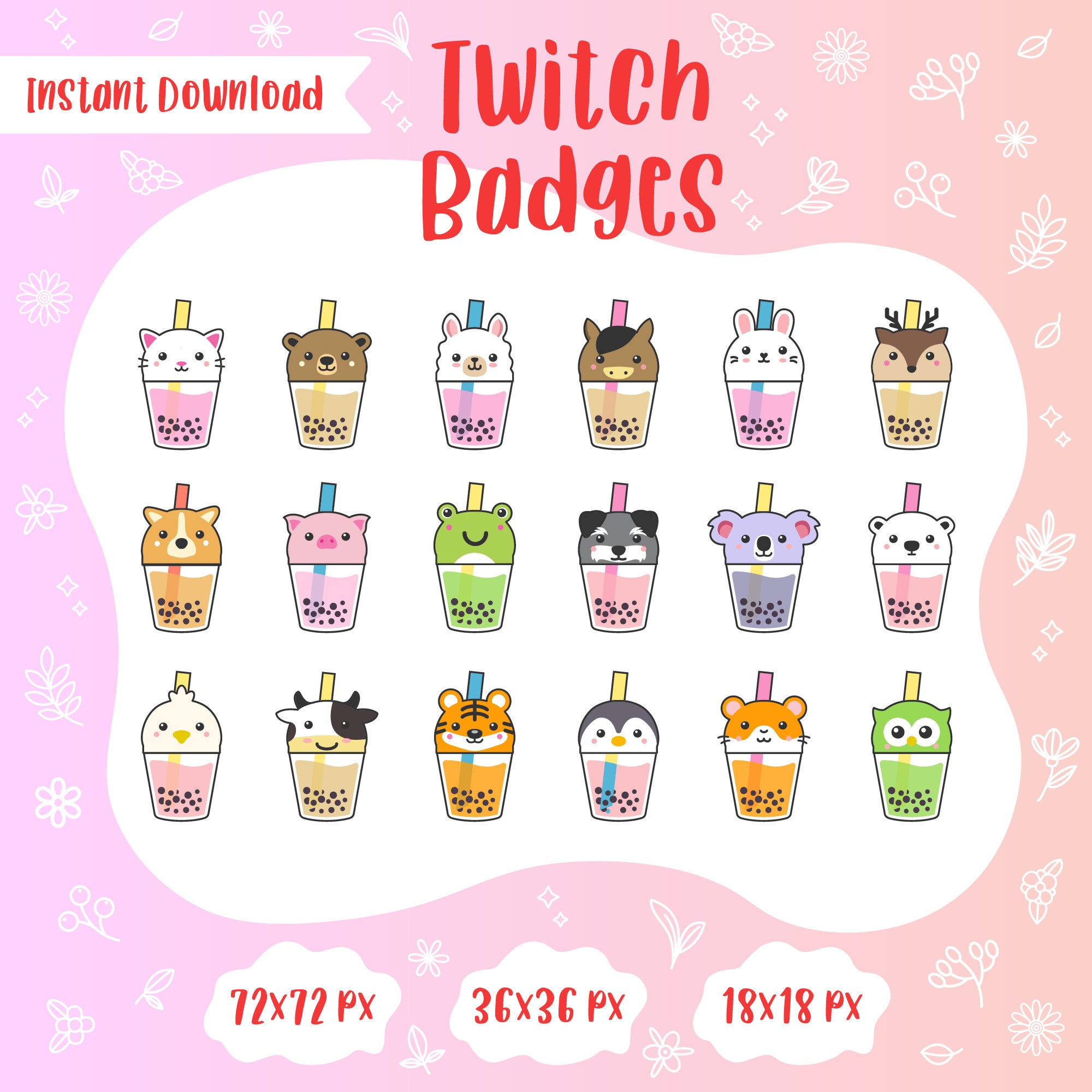Boba Twitch Sub Badges Bubble Tea Cat Polar Bear Alpaca Horse Etsy