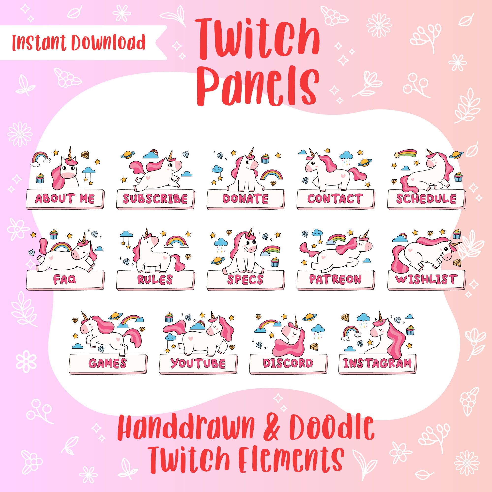 Unicorn Twitch Panels Colorful Cute Kawaii Chibi Profile About Etsy