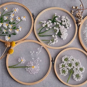 Daisy Embroidery Kit For Beginner | Modern Embroidery Kit with Pattern | Flowers Embroidery Full Kit with Needlepoint Hoop| DIY Craft