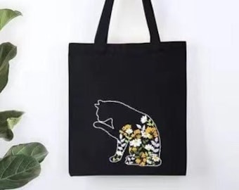 DIY Eco Bag| Embroidery Kit Reusable Bag For Beginner | Beginner Embroidery Kit, cross stitch|  Embroidery Full Kit with Needlepoint Hoop|