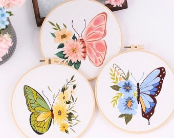 Butterfly Embroidery Kit beginner, Beginner Embroidery kit,Modern embroidery, cross stitch, Hand Embroidery Kit, Needlepoint , DIY Craft Kit