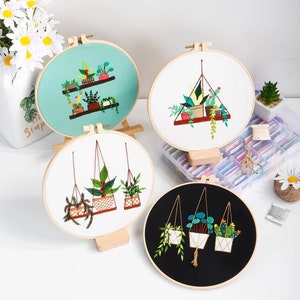 Embroidery Kit For Beginner Modern Embroidery Kit with Pattern Flowers Embroidery Full Kit with Needlepoint Hoop DIY Craft Kit image 1
