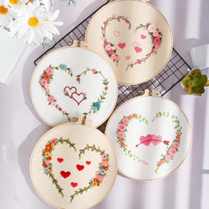 Love Embroidery Kit For Beginner | Modern Crewel Embroidery Kit with Pattern | Floral Embroidery Full Kit with Needlepoint Hoop| DIY Craft