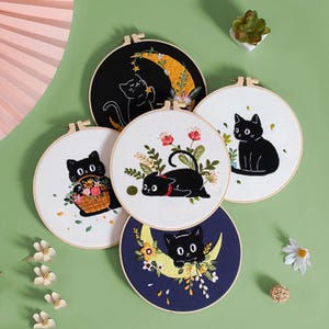 Cat Embroidery Kit For Beginner | Modern Embroidery Kit with Pattern |Embroidery Full Kit with Needlepoint Hoop| DIY Craft Kit